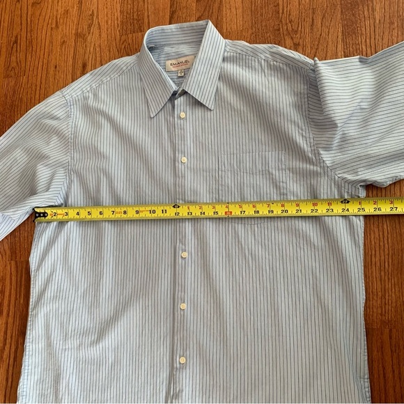 Emanuel Ungari light blue and navy striped button up dress shirt 17 34/35 XL - Picture 13 of 15